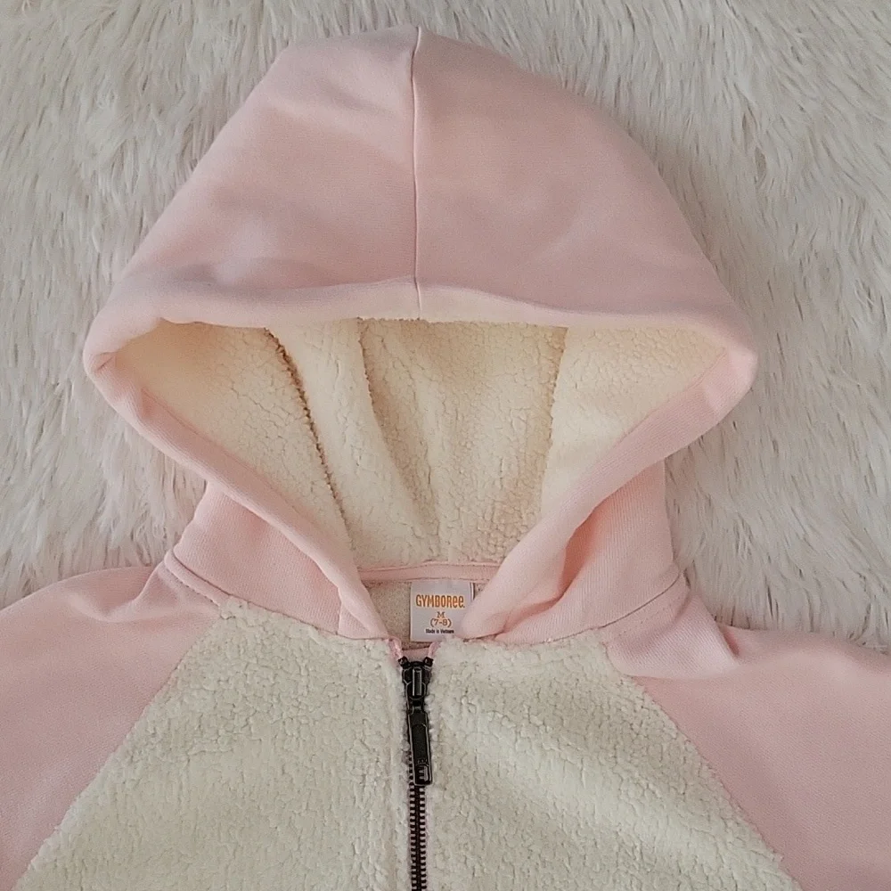 Gymboree Off White And Pink Sherpa Swestshirt Hoodie Girls Size Medium 7/8